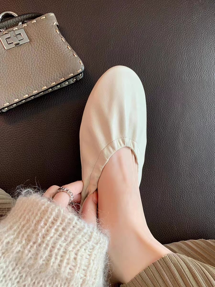 Ddmysports Grape Mom S Same French Lazy Style Round Ead Soft Sole Sheepskin Grandma With One Step Versatile Single Shoes Women Genuine Leather OUTDOOR