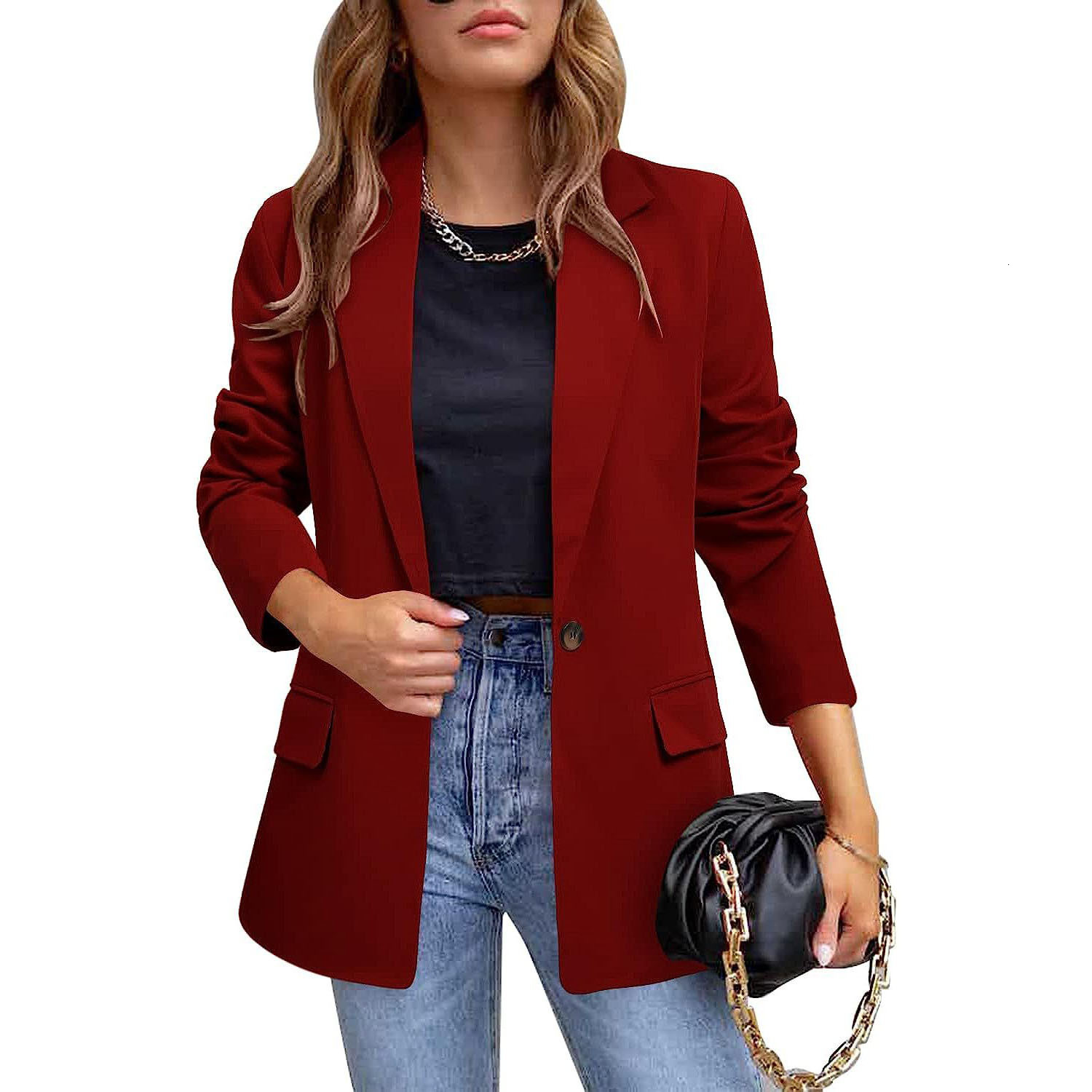 Women's clothing 2024 autumn and winter new temperament commuting slim fit real pocket suit jacket