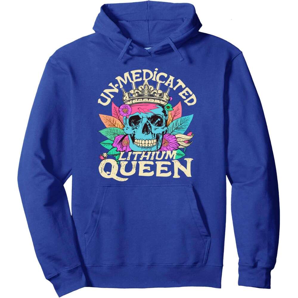 Hoodie for Mens Womens Unmedicated Lithium Queen Skull Distressed Vintage Pullover Hoodie Hoodies Sweatshirt pullover jacket Long sleeve