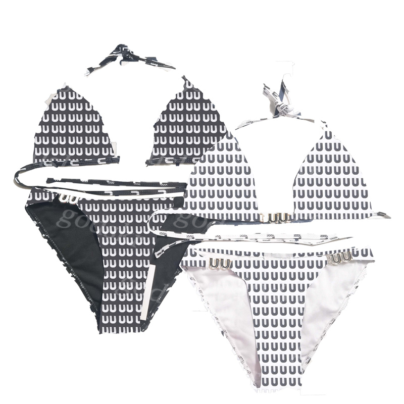 Black Shite Letter Print Bikini Women Sexy Beach Swimsuit Thong Cover Up Two Piece Designers Bikini Woman Bathing Suits