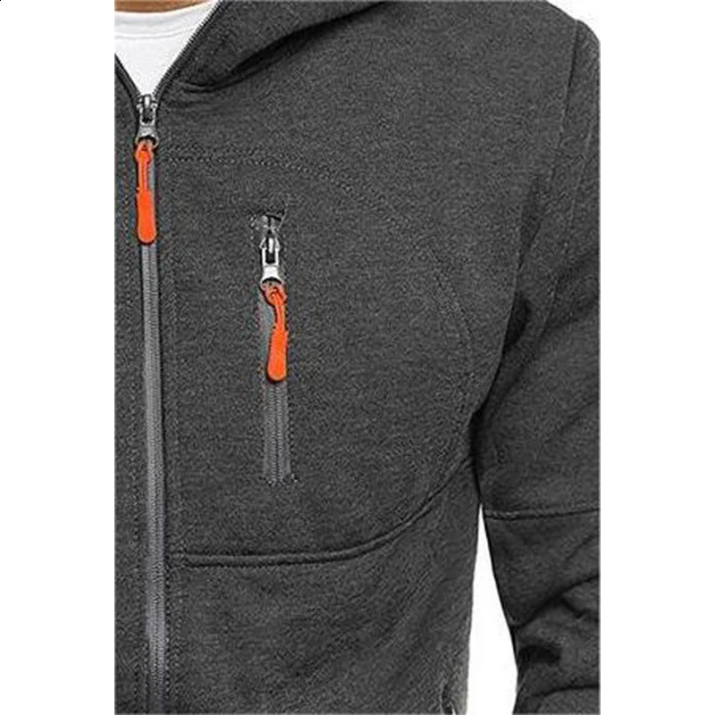 Solid Color Mens Hooded Jacket Casual Long Sleeve Hoodies With Zipper Gym Sports Hooded Coat For Spring Fall 240821