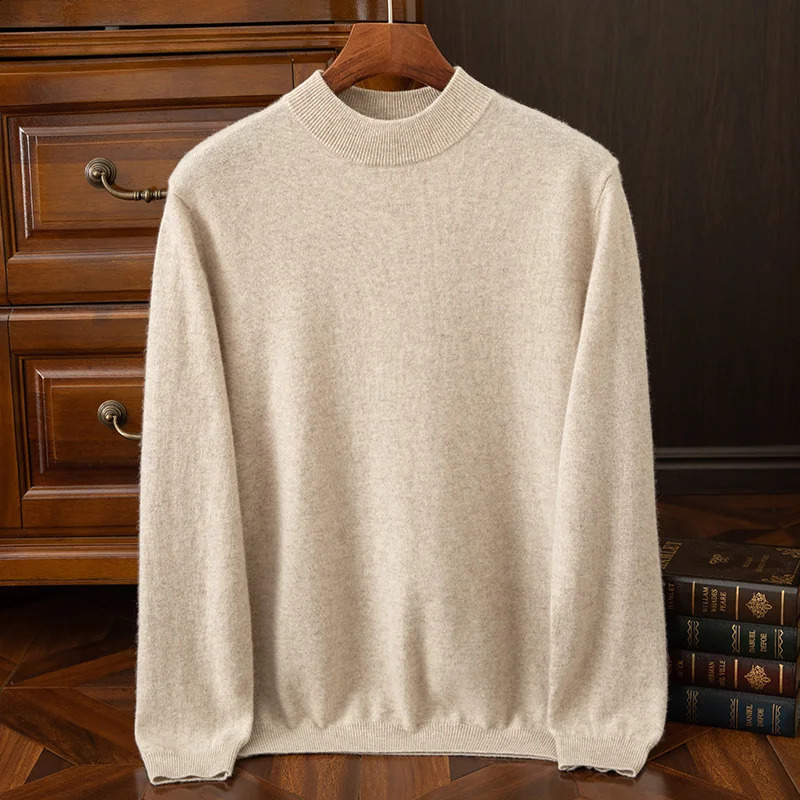 {100% Cashmere} Mens Cashmere Selling Half High Collar Casual Solid Color Knitted Sweater for Men 240821
