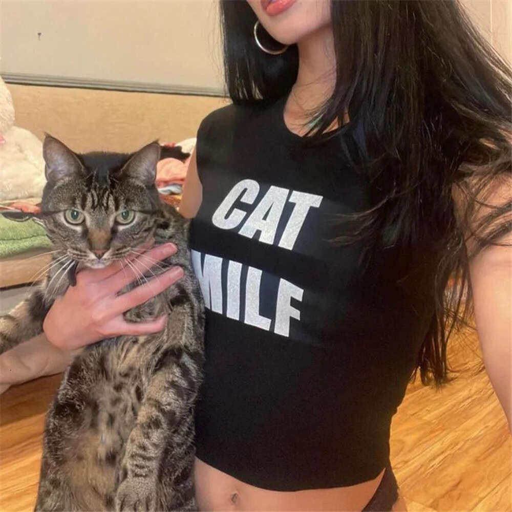 Gothic E-girl Grunge Crop Tops Women Kawaii CAT MILF letter Print Short Sleeve t-shirt Summer Women's clohtes streetwear Emo 's