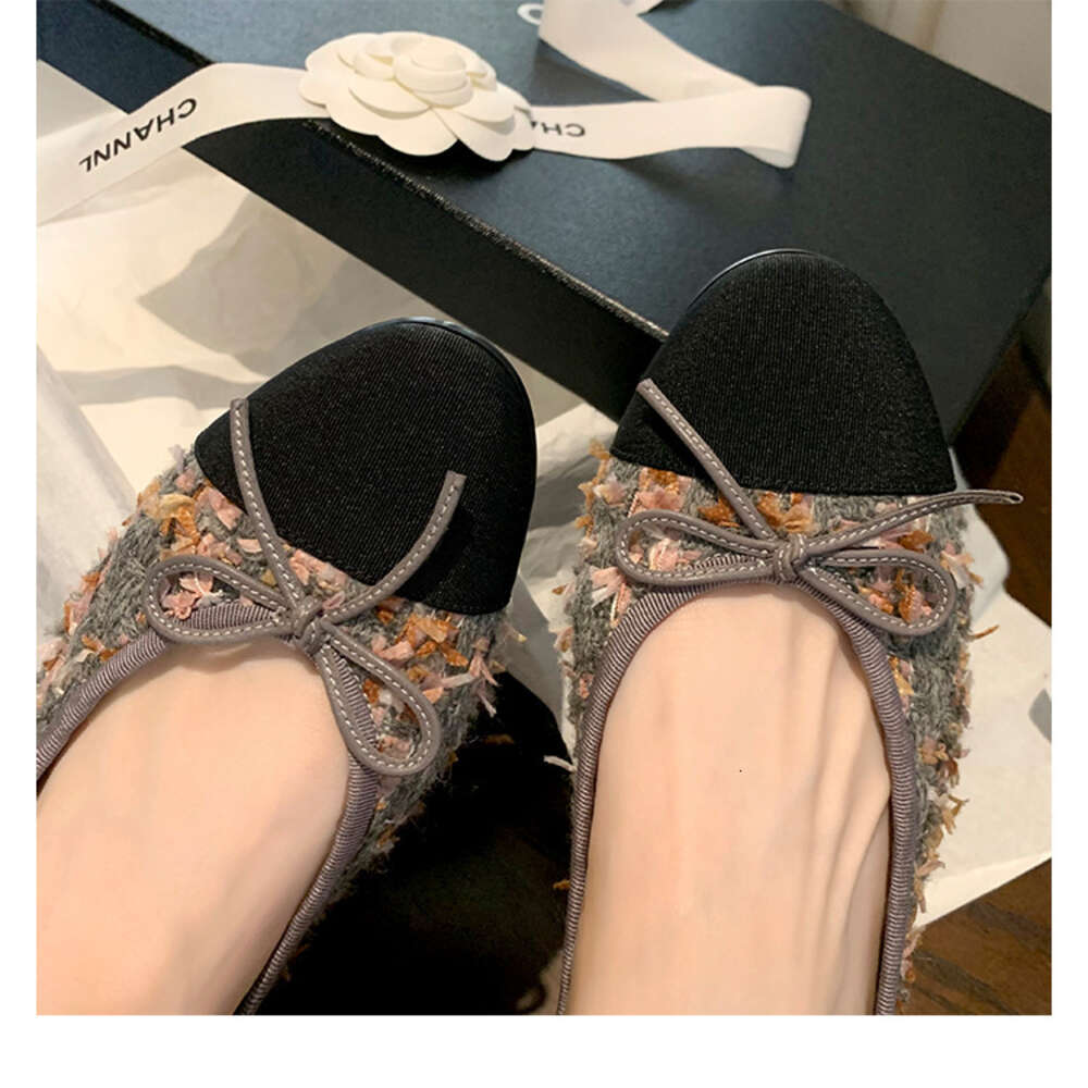 Ddmysports Grape Mom S Same French Evening Breeze Thick Tweed Flat Bottom Igh Eel Bow Single Shoes Women Spring New Style OUTDOOR