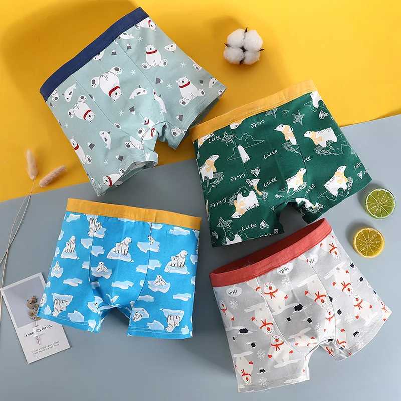 4PCS/Set Children Cotton Boxers Baby Flat Angle Panties For 1-13Years Kids Underpants Shorts Teenagers Cartoon Underwear Y240821