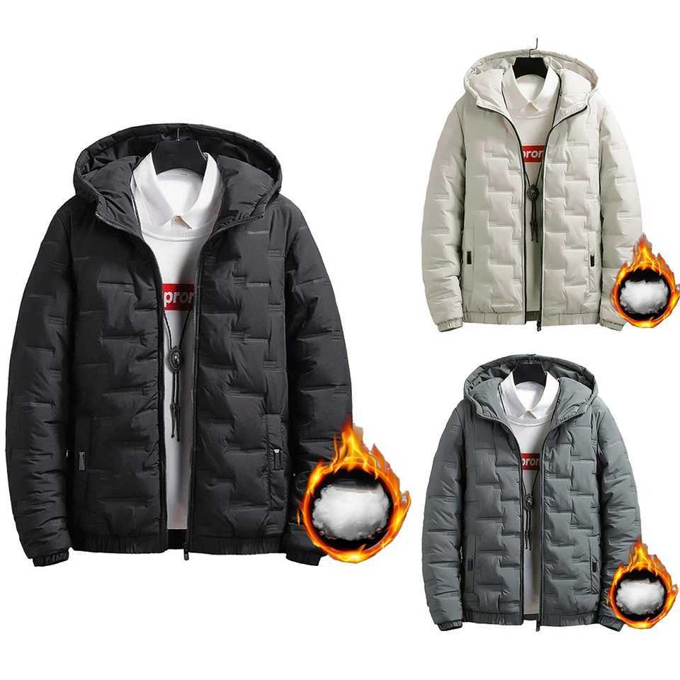 Puffer jacket Jacket Coat Winter Male Mens Outwear Polyester Puffer Quilted Padded Warm Zip Up Bubble Down Casual Hooded Fashion M240821