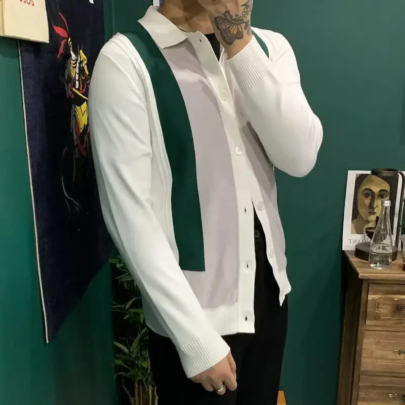 Mens knitted sweater cardigan simple art fashion lightweight casual Vneck pullover mens top jacket 240821