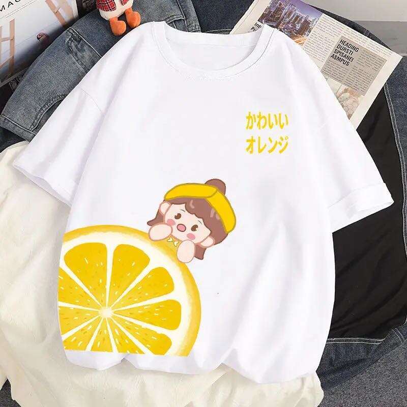 Strawberry 2023 Girl Short Sleeved T Shirt Summer Women 100% Cotton White Loose T-shirts Haruku Kawaii Female Tops Y2k Clothes -shirts ops