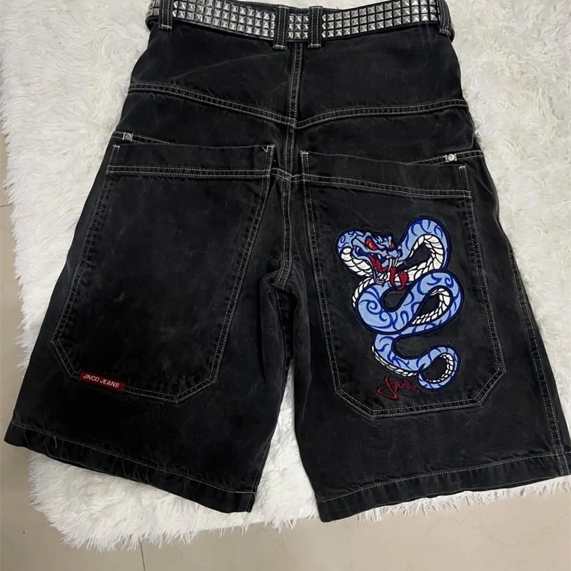Harajuku Y2K dragon shorts loose denim baggy jeans 2024 retro streetwear gothic wideleg Skateboard pants 240828