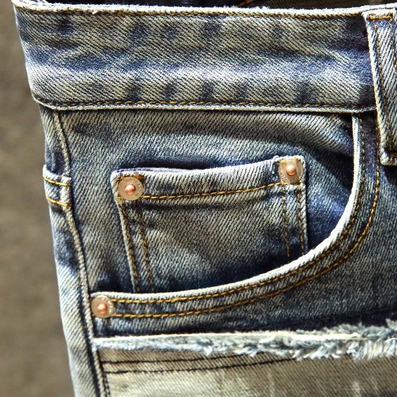 Men's Jeans Autumn/winter Trendy Brand Unique Multi-pocket Slim Fit Smooths Your Silhouette Small Foot Patchwork Pants