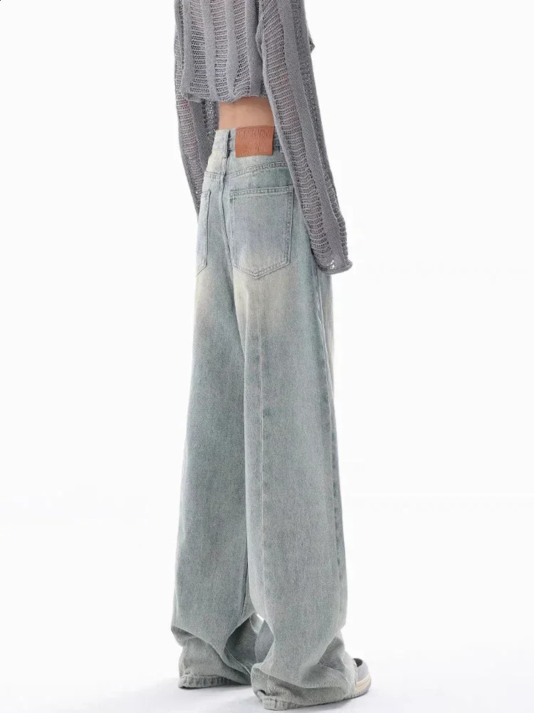 Circyy High Waisted Jeans Women Autumn Button Full Length Wide Leg Denim Pants Fashion Vintage Y2K Light Blue Loose Trousers 240821