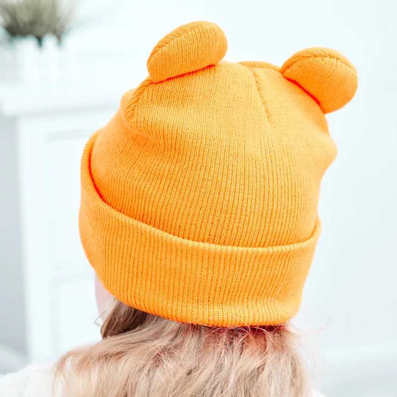 Winter Warm Wool Baby Knitted Hat Cute Ears Children Beanie 1-4 Year Old Girls and Boys Solid Color Crochet Hat Childrens Skull Hat W241213