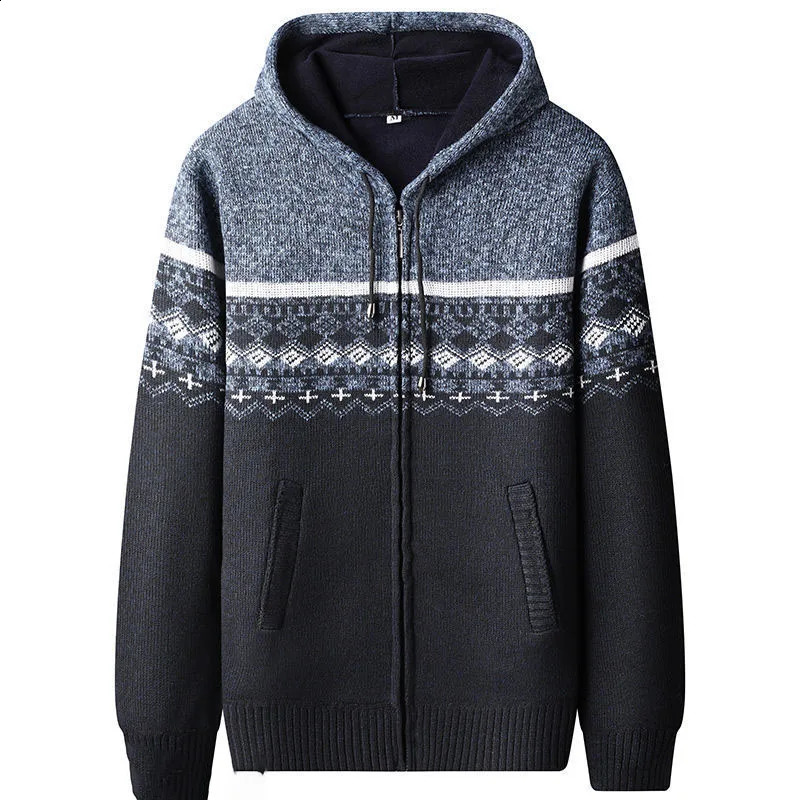 Autumn and Winter Plush Thickened Loose Warm Hooded Zipper Versatile Casual Dad Style Knitted Sweater Cardigan Jacket 240821