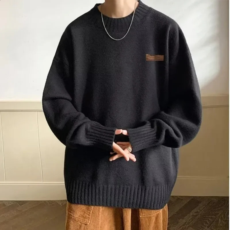 Trendy Round Neck Solid Color Sweater Mens Elegant Knitted Top Long Sleeve Casual Pullover Trendy Winter Wear 240821