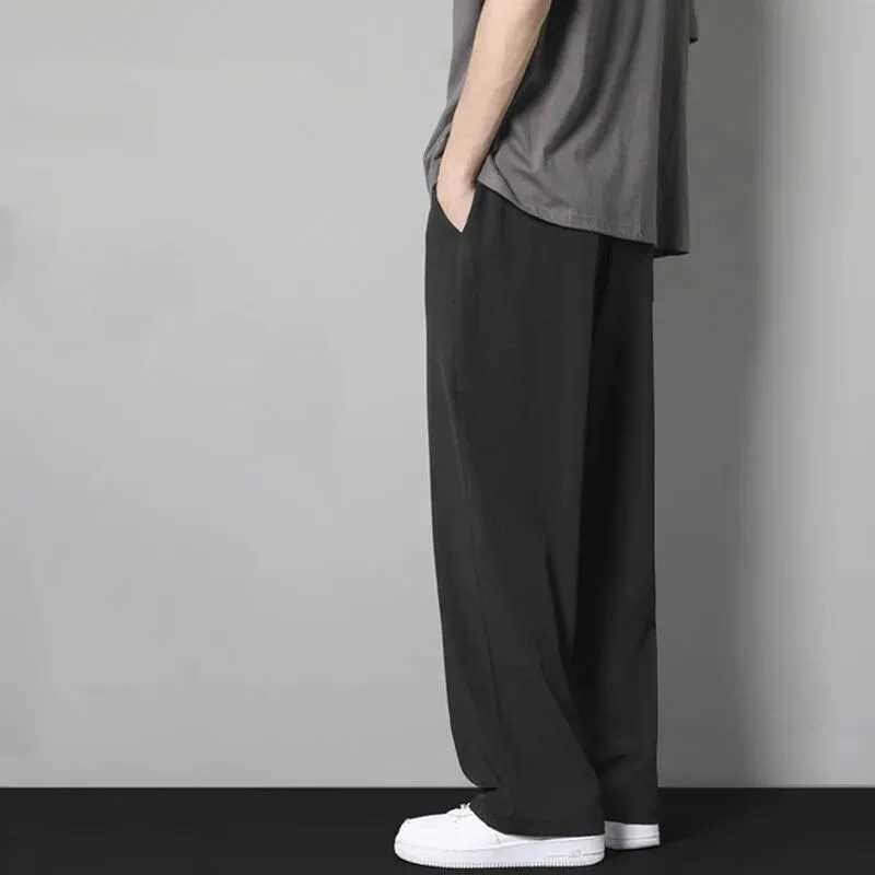 SummerCool Breathable Pendant Casual Pants for Men Thin Loose Straight Wide Legs Elastic Waist Jogger Trousers Streetwear Size M-5XLW240725