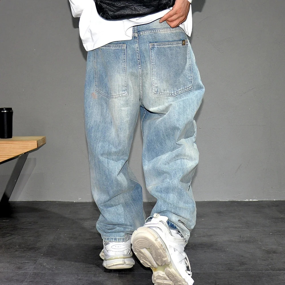 American Streetwear Distressed Ripped Jeans For Men Korean Fashion Baggy Denim Cargo Pants Hip Hop Skateboard Trousers Male 240821