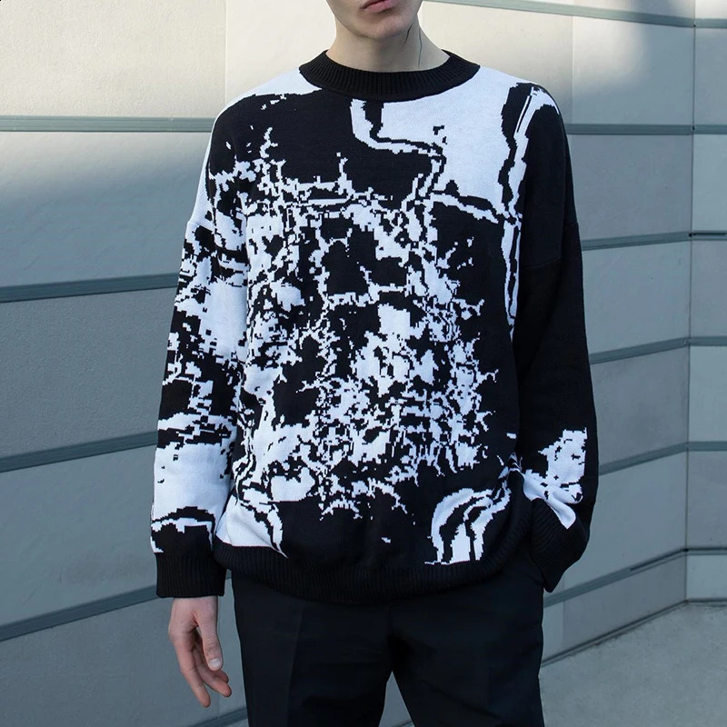 Women Hip Hop Men Sweater Black Loose Women Vintage Harajuku Knitted Sweater Autumn Cotton Pullover Unisex Goth Men Clothing 240821