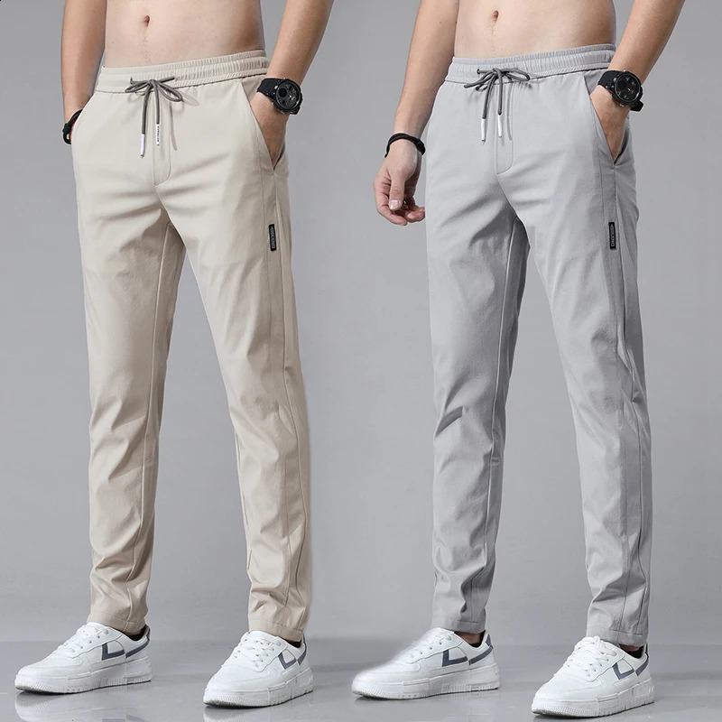 6 Color High Elastic Mens Casual Pants Summer Thin Soft Business Classic Fashion Male Clothing Elastic Waist Trousers 240820