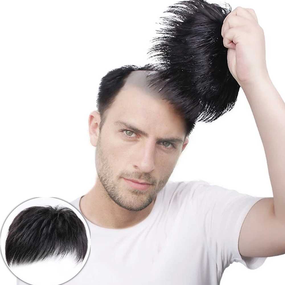 Mens clip on short hair wig mens natural wig black wig cover W240817