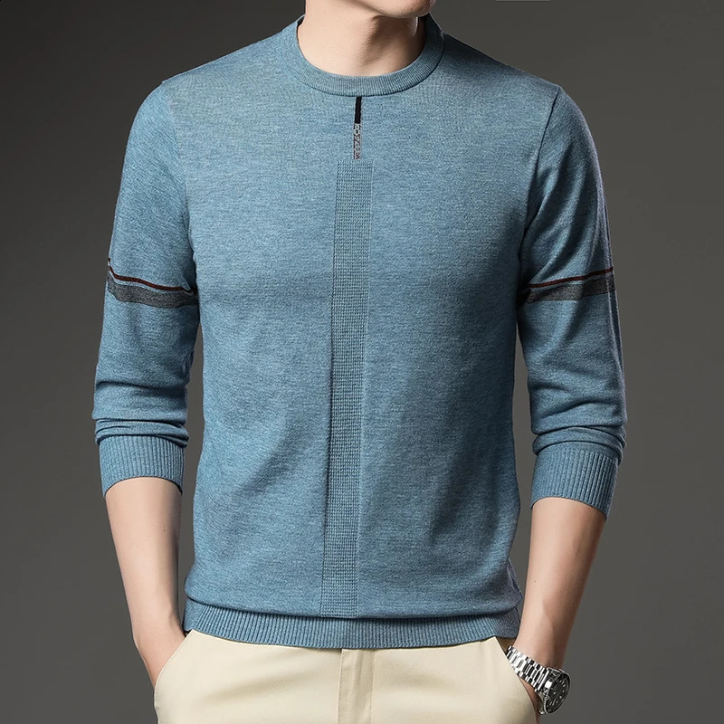 Mens Sweater Fashion Solid Color Warm Sweater Business Casual Heart Neckline Sweater Pullover Men 240821