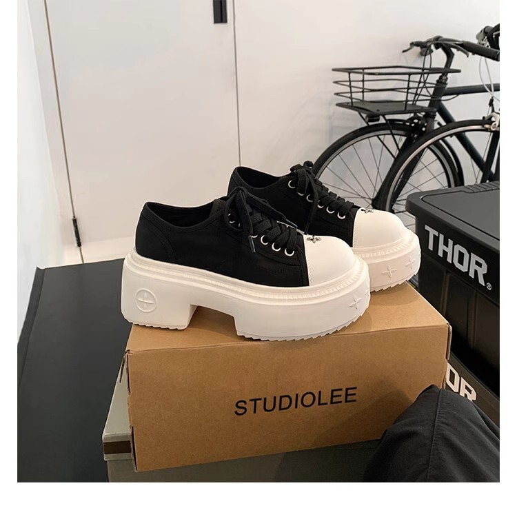 Ddmysports Grape Mom S Same Style Big Cm Thick Sole Height Increasing Lace Up Round Toe White Casual Canvas Shoes For Women Autumn And Winter OUTDOOR