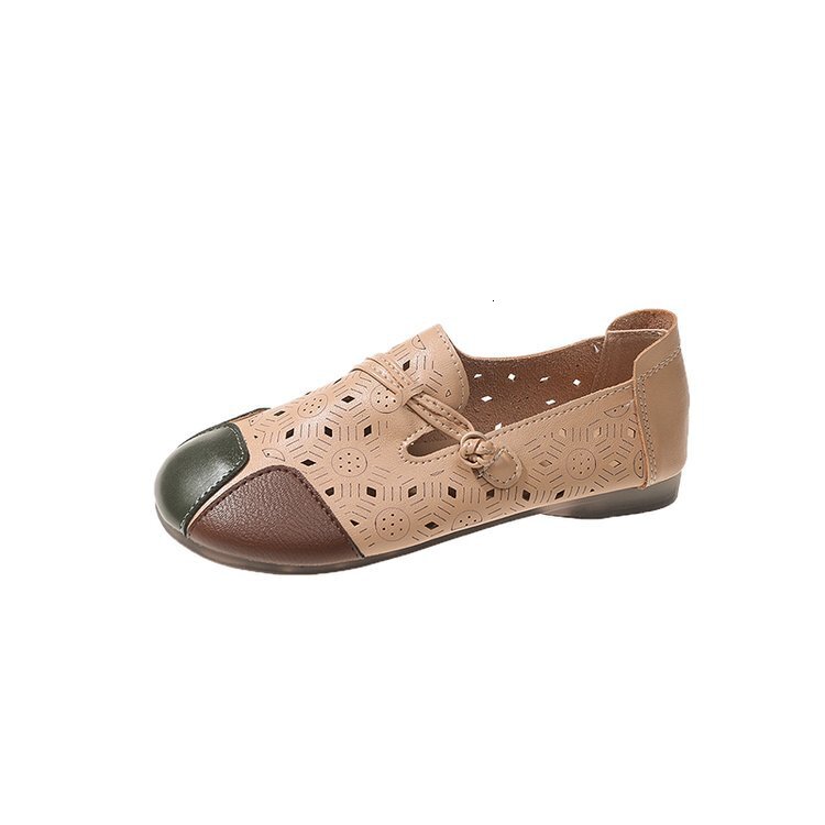 Ddmysports Spring Summer New Ethnic Style Ollow Bean Leather Soft Bottom Casual One Step Comfortable Flat Shoes OUTDOOR