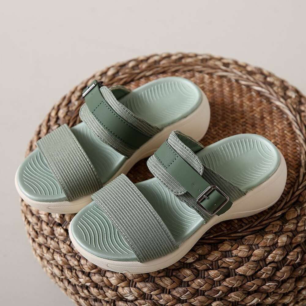 Ddmysports Ladies Wide Striped And Thick Soled Sponge Slippers Large Size Suitable For Casual Roman Style Outdoor Wear In The Summer Of OUTDOOR
