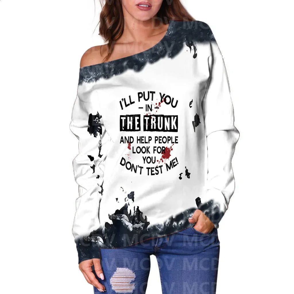 Womens off shoulder sweater Halloween cat 3D printed womens casual long sleeved 240821