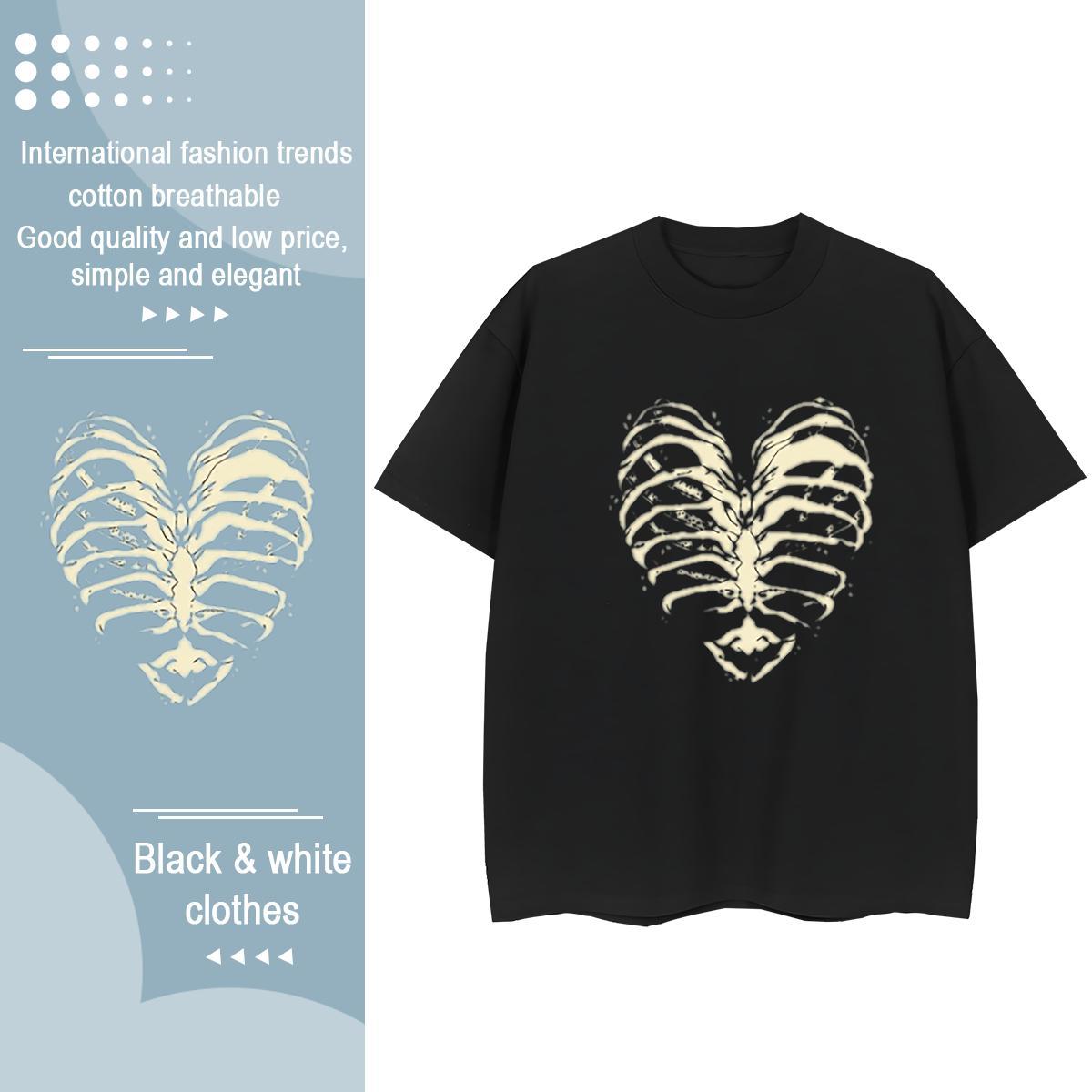Fashion Womens T Shirts 100% Cotton 230g Breathable Short Sleeve Hip Hop Street skull Women Tees Loose White Plus Size Tops Tees