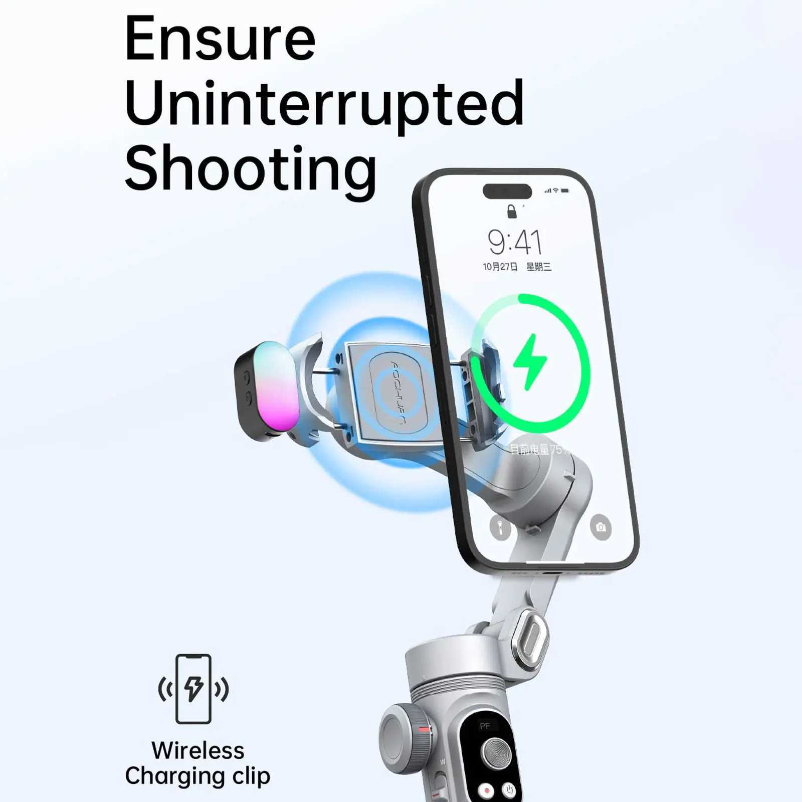 AOCHUAN Smart X Pro Kit 3-Axis Smart Gimbal Stabilizer Set With RGB Magnetic Light OLED Display LED Light Focus Wheel Grey CL240821