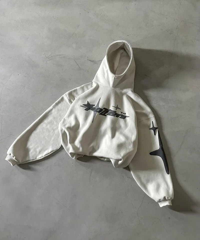 American Trend Street Retro Star Letter foam Hoodie Mens Y2k Gothic Harajuku Casual Couple Loose Sweatshirt 240821