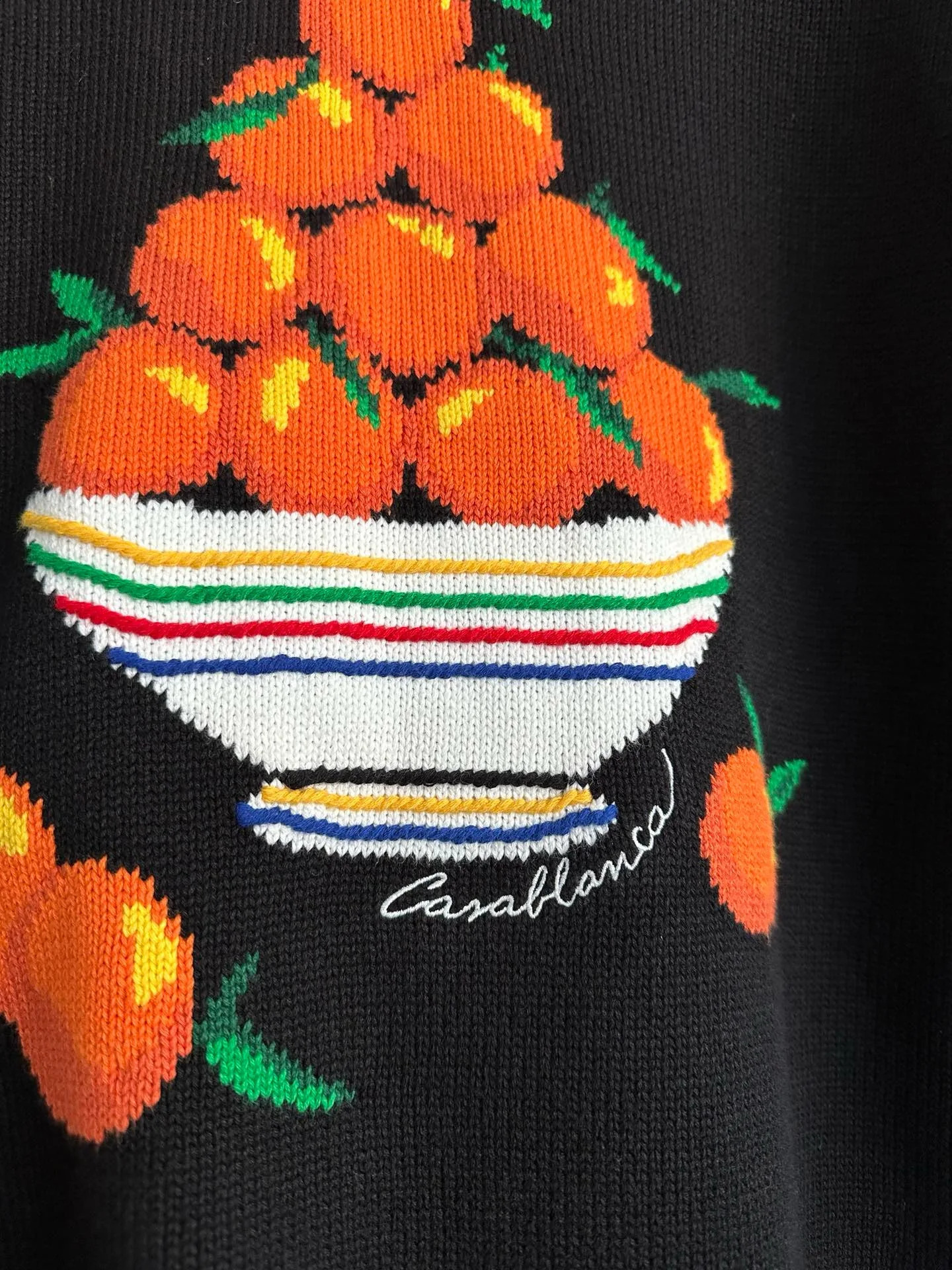 men fruit prints round neck black cotton sweater 240821