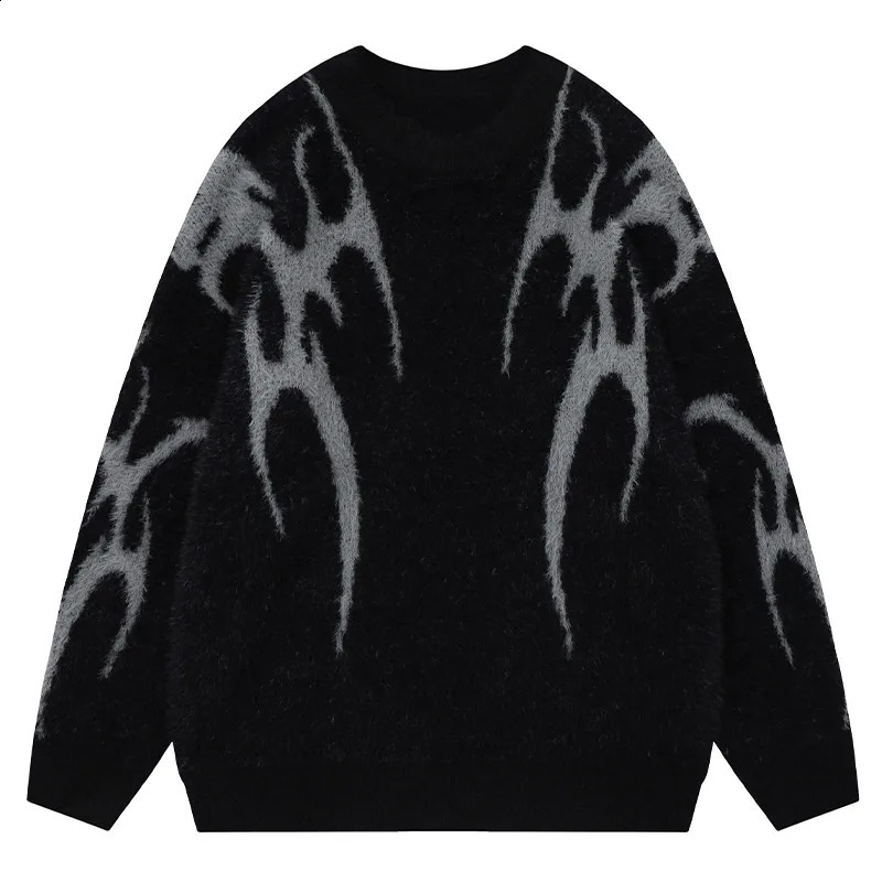 Men Sweater Harajuku High Street Winter Warm Knitted Coat Oversized Thorn Pattern Top Loose Gothic Punk Pullover 240821