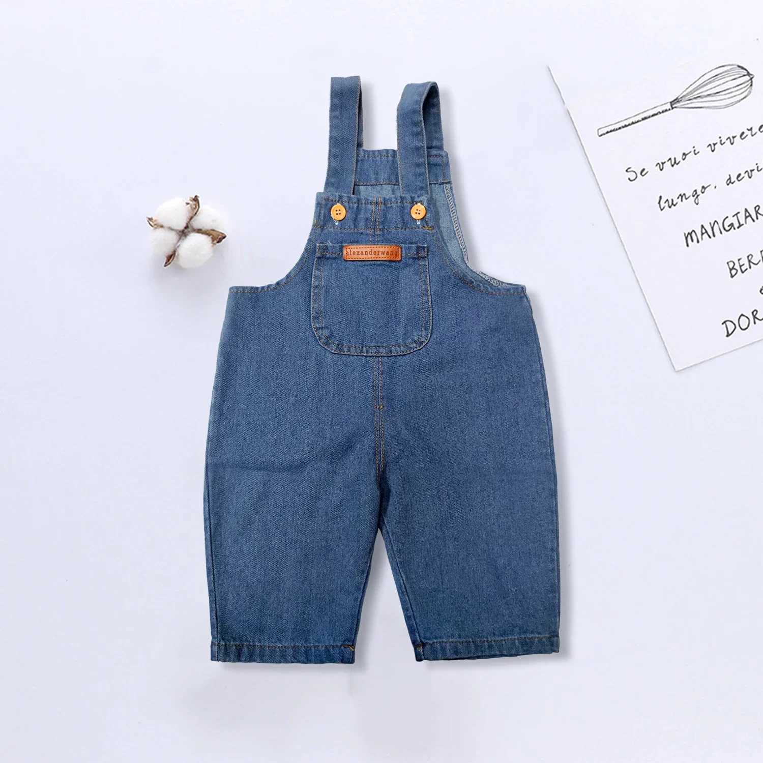New summer childrens clothing baby girl boy denim covered pure soft casual childrens jeans jumpsuit baby bib pants 1-5 years W240822