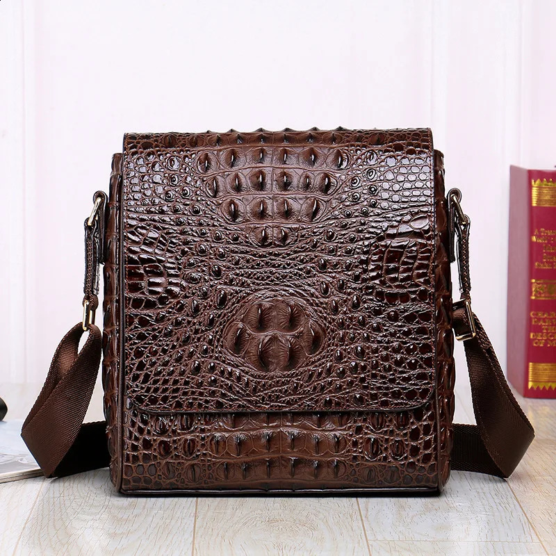 Alligator Cow Genuine Leather Men Crossbody Bag Casual Business Leather Mens Messenger Vintage Shoulder Handbags Bags 240820