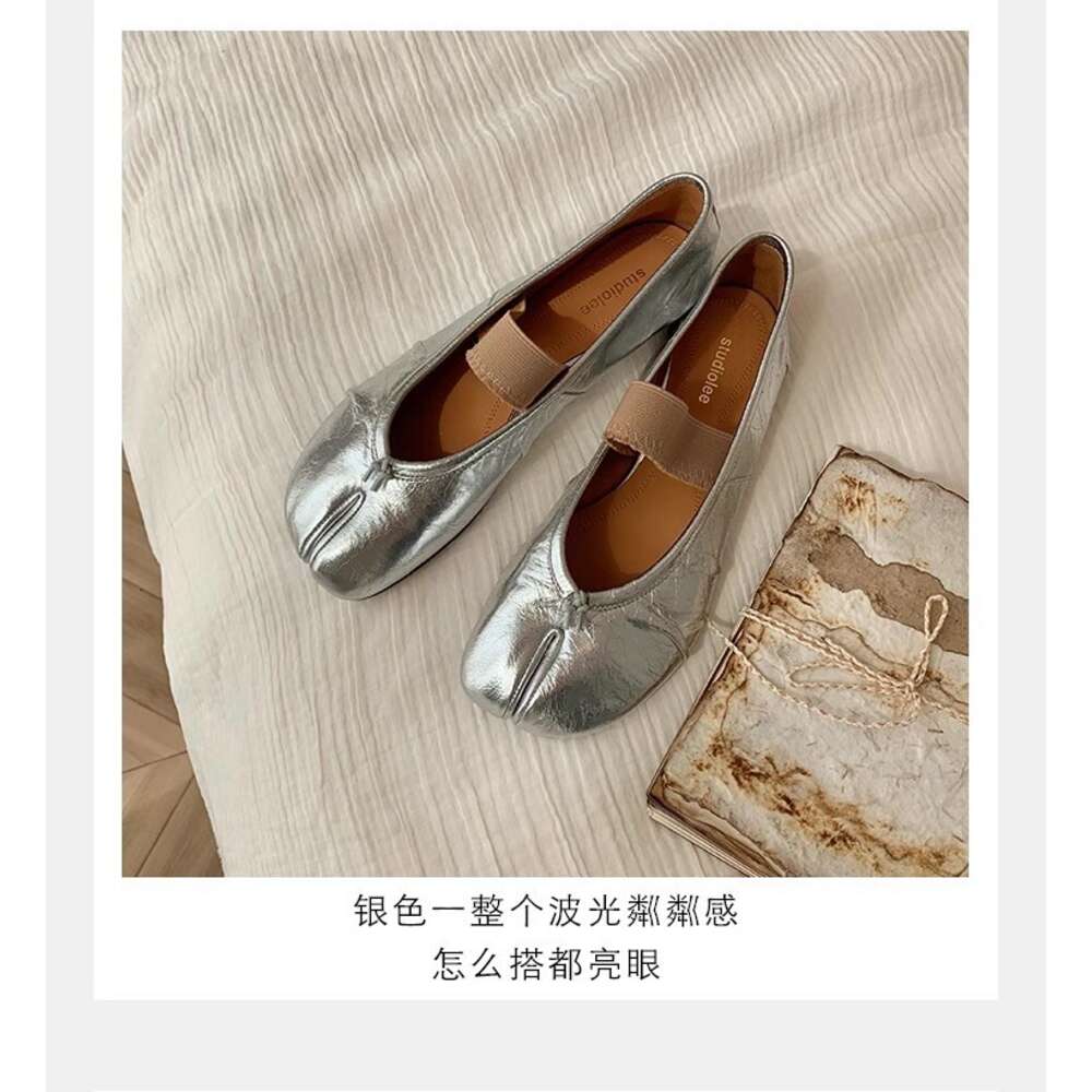 Ddmysports Grape Mom S Same Berlin Dream Shallow Mouth Slim Soft Split Toe Women Single Shoes Genuine Leather Flat Bottom Slippers OUTDOOR