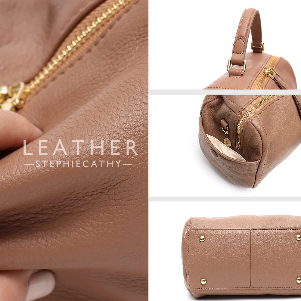 SC 100% genuine leather womens handbag fashionable top handle Boston pillow bag soft shoulder cross body 240820