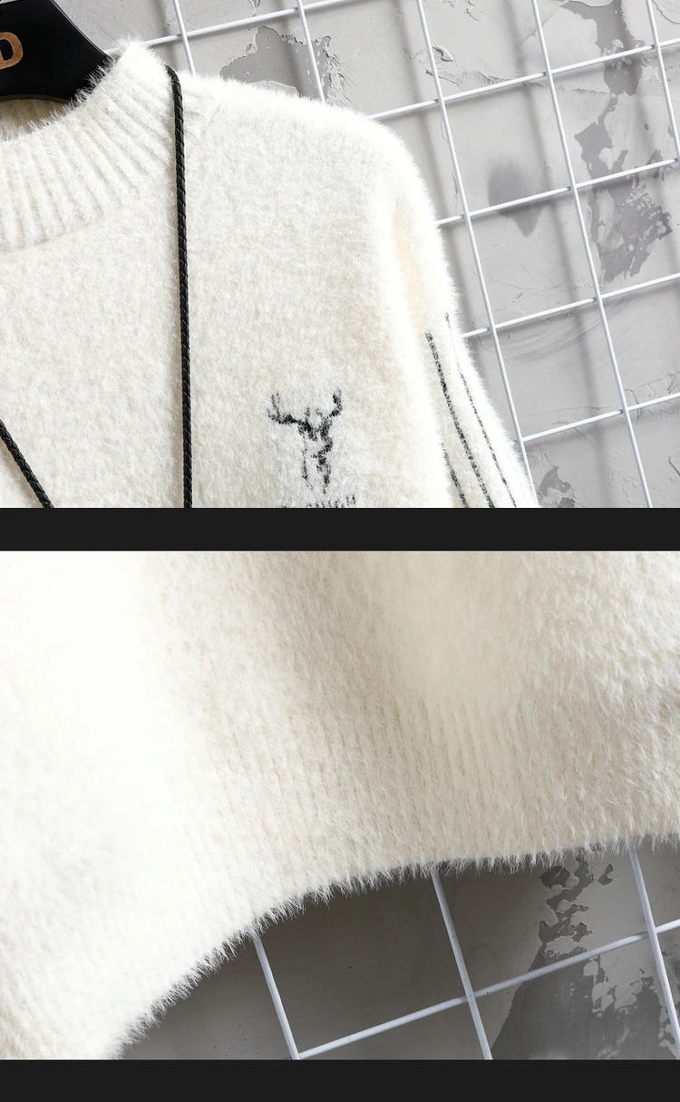 Mens Autumn Winter Mock Neck Pullover Men Fashion Casual Slim Cashmere Print Knitted Sweater High Quality Street Warm Sweatshirt 240821