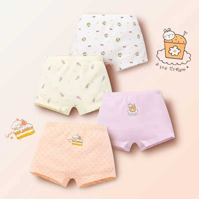 4 Piece/Lot Children Panties Cotton Girl Baby Soft Cute Cartoon Underpants For Kids Teen Fashion Pretty Student Breathable Short Y240821