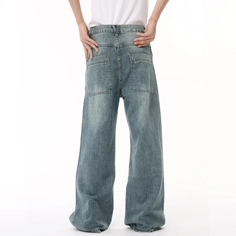 IEFB Korean Style Male Denim Pants Draping Straight Wide Leg Loose Washed Mens Casual Jeans Summer Trendy 9C6676 240821