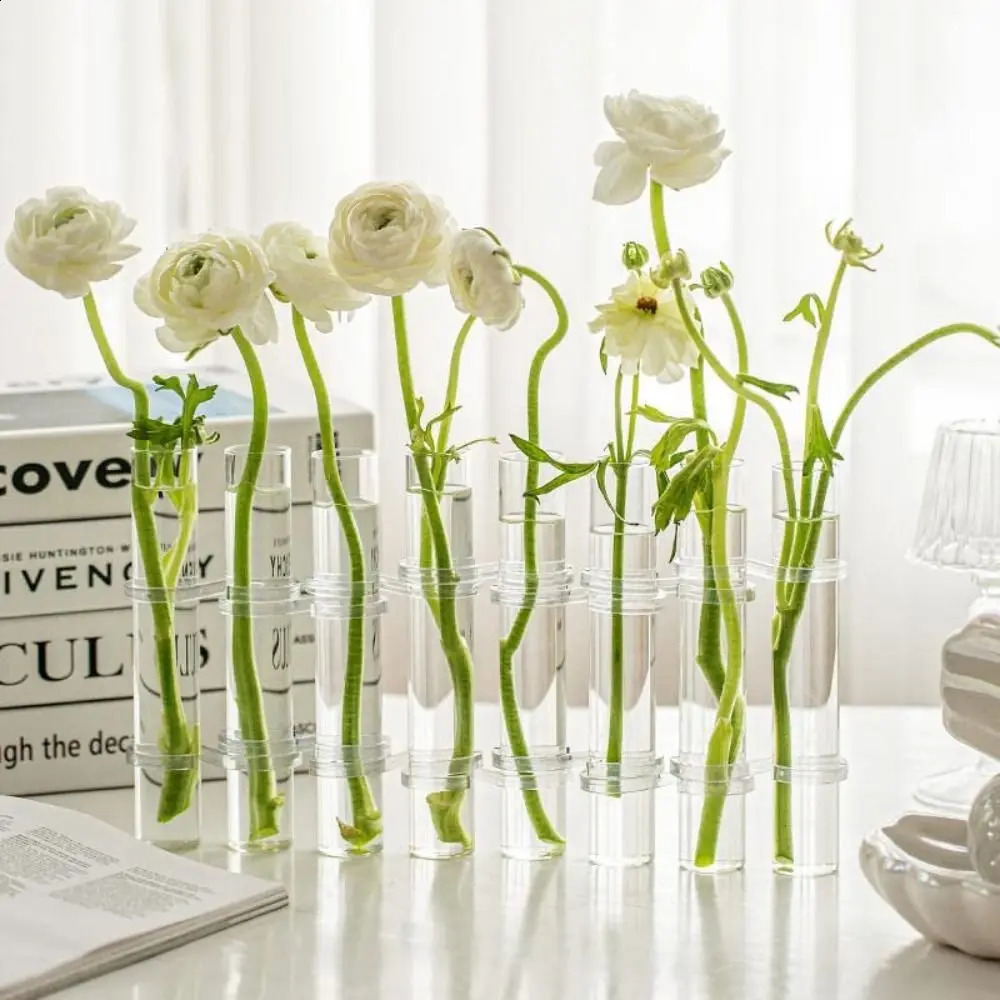 6/8Pcs Hinged Flower Vase Clear Glass Test Tube Hanging Flower Holder for Home Decor 240820