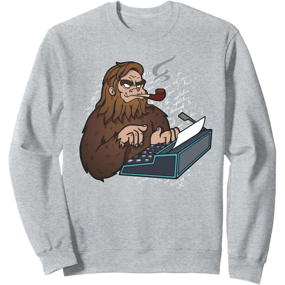 Long Sleeve Shirts for Men sweatshirt Bigfoot Writing Typing Paperwork Funny Writer Gift Sweatshirt T shirt Tee Streetwear Casual tops clothes