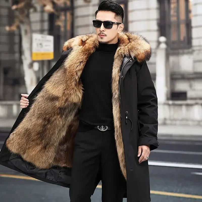 Bomber Jackets for Men Thick Warm Coat Style Pie Overcomes Mens Fur Midlength Mink One Detachable 240821
