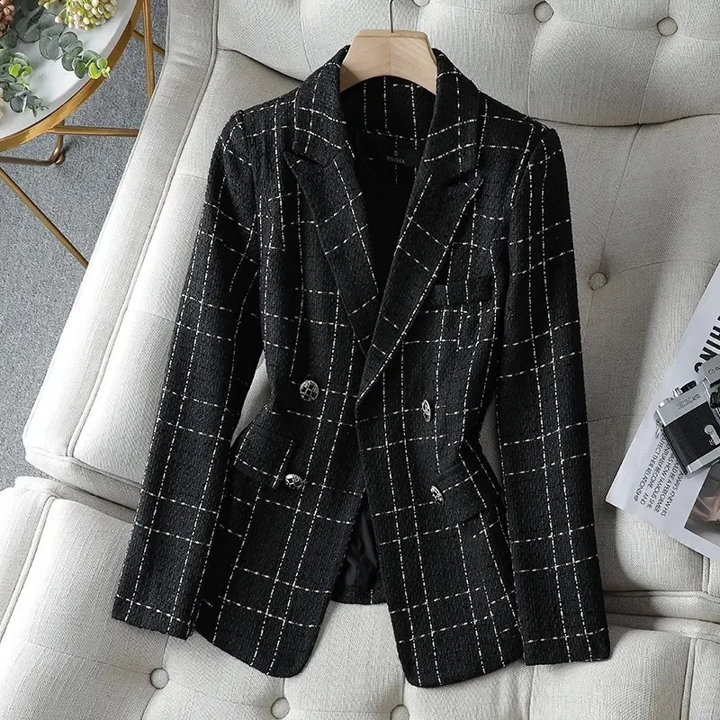 Tweed White Suit Jacket Womens Autumn Winter Coat Casual Small Fragrance Outwear Ladies Temperament Blazer Female Top 240821