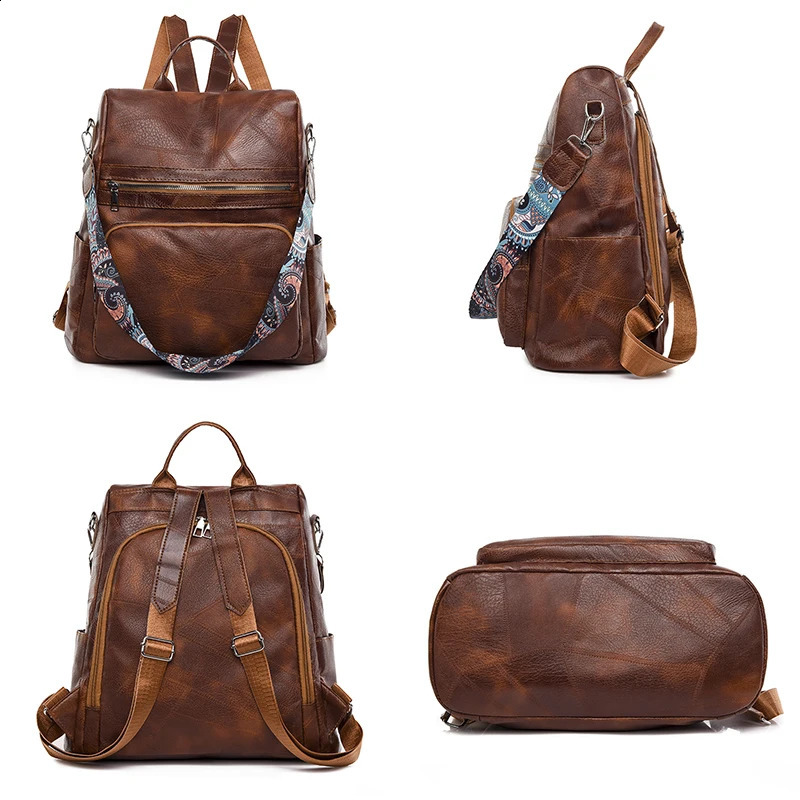 3-in-1 Women Backpacks Vintage Female Shoulder Bags Soft Leather Back Pack Ladies Travel BagPack Bag For Mochila 240902