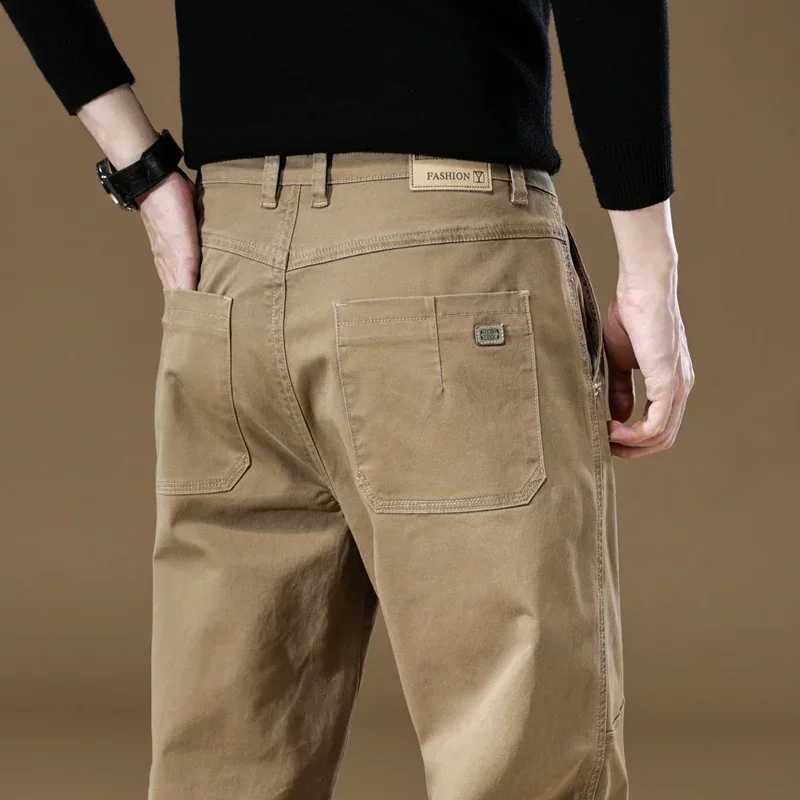 97% pure cotton mens mid size casual pants for autumn and winter high-quality business straight pants mens brandW240725