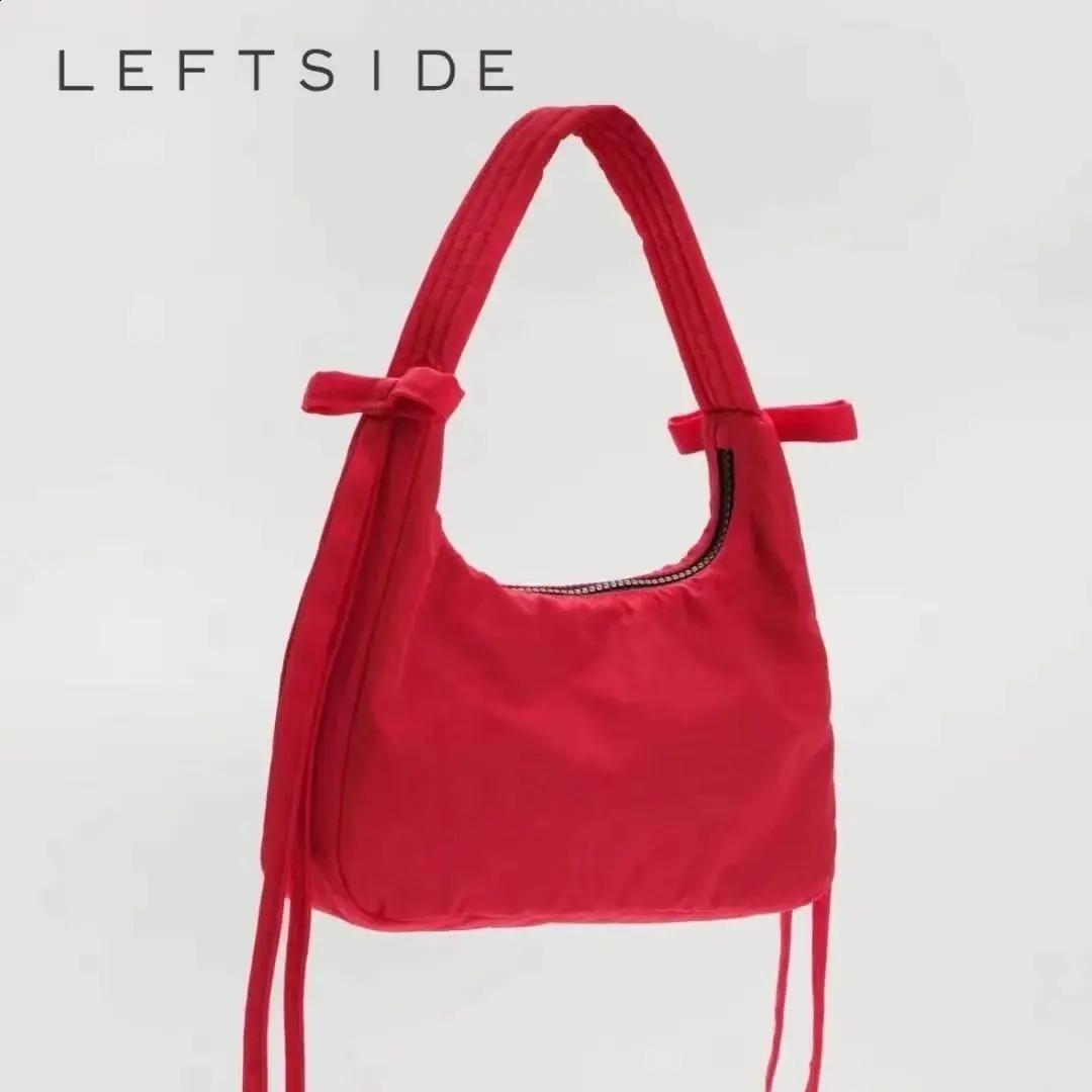 LEFTSIDE 2024 Spring Casual Small Bow Nylon Womens Handbag and Wallet Sweet Trend Simple Retro Womens Shoulder Bag 240820