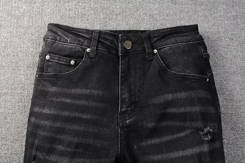 Fashionable street spray painted colorful letter denim cotton casual mens black tight jeans 240820