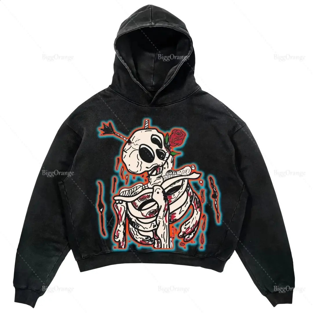 Y2K Fall Long Sleeve Hoodie Skull Print Oversized Sweatshirt Womens Streetwear Hoodie 240821