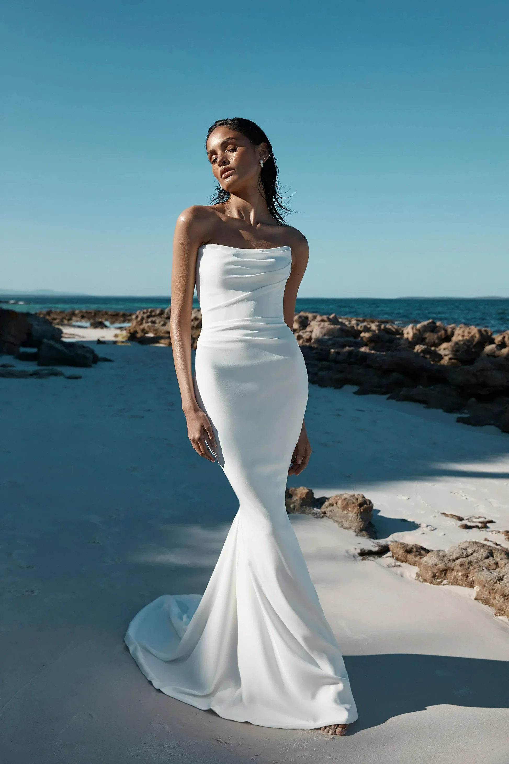 African Elegant Mermaid Wedding Dresses for Bride 2024 Off Shoulder Lace up Closure Sweep Train Beaded Bridal Gowns Customized 04